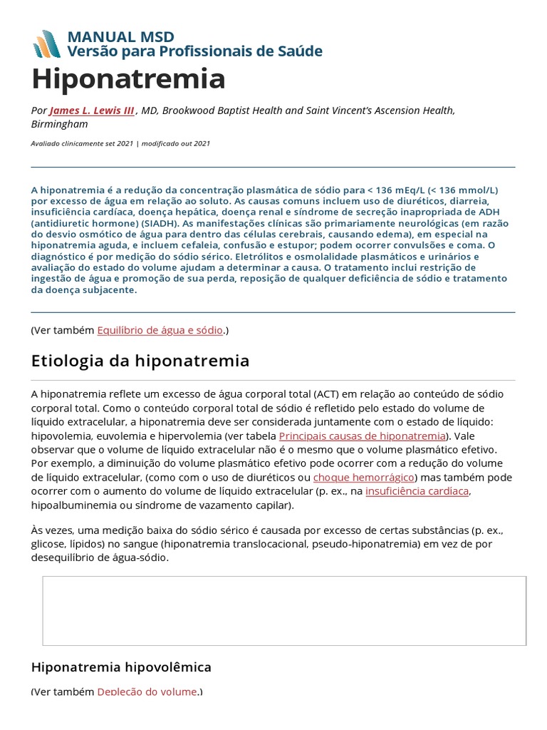 Causas e Tratamento da Hiponatremia | PDF | Remédio | Doenças e distúrbios