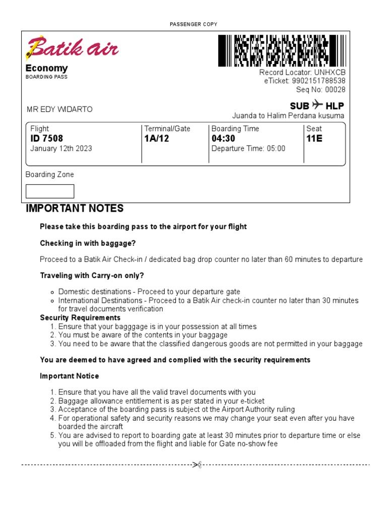 Confirmation CheckIn PDF Baggage Transport