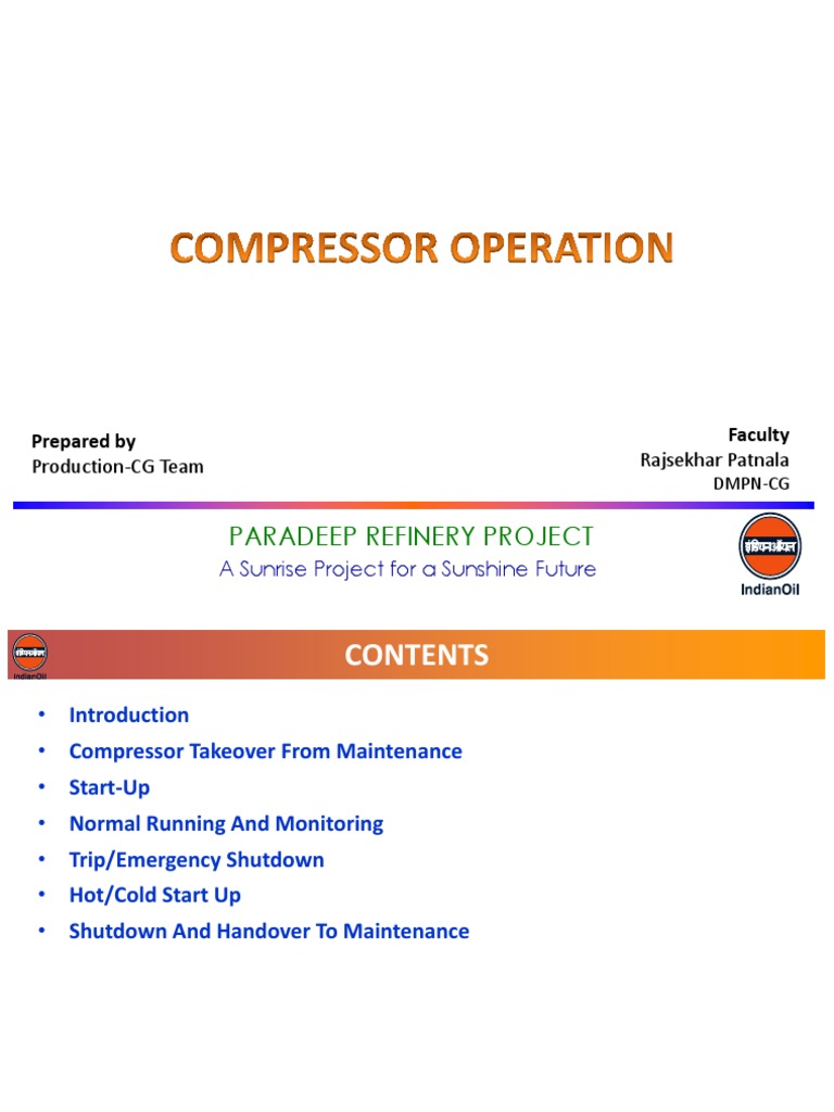 Paradeep refinery compressor startup guide pdf pump steam