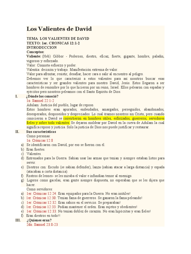 Los Valientes De David Sermon Pdf David