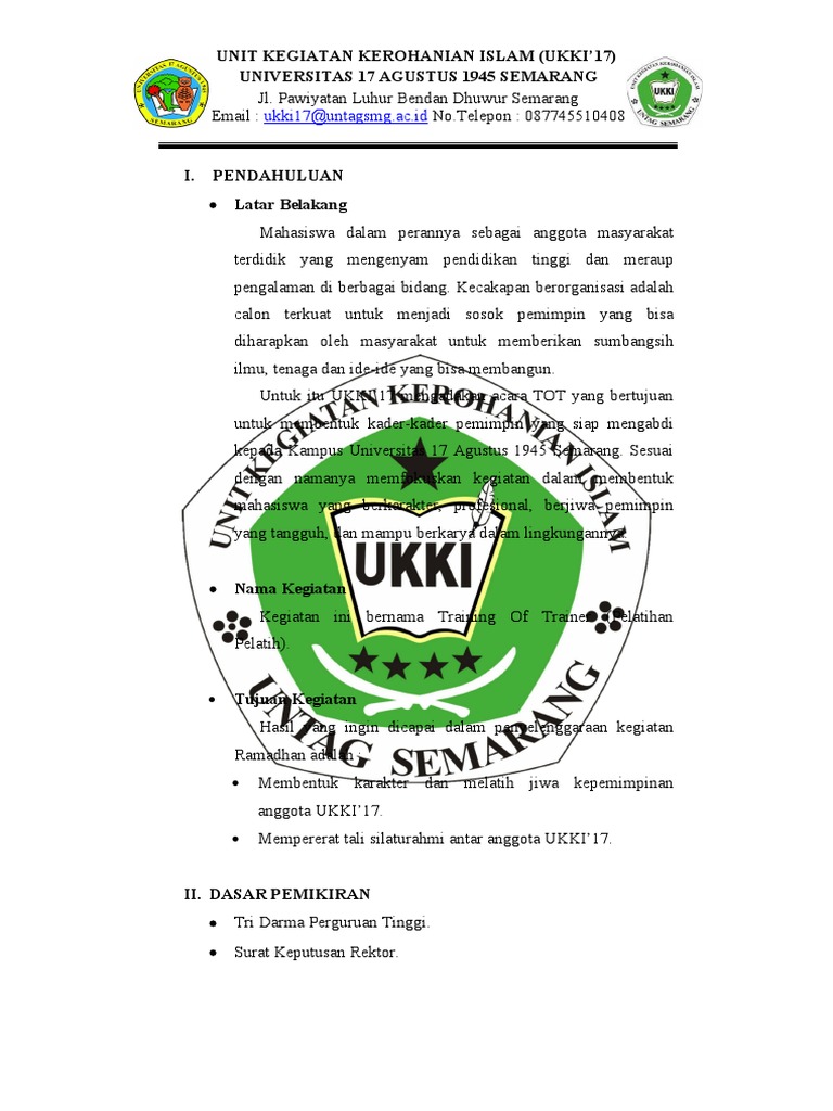 Pelatihan Kepemimpinan UKKI'17 Semarang | PDF