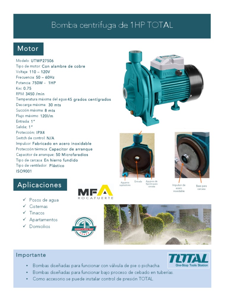 Ficha Técnica Bomba Centrífuga 1HP | PDF