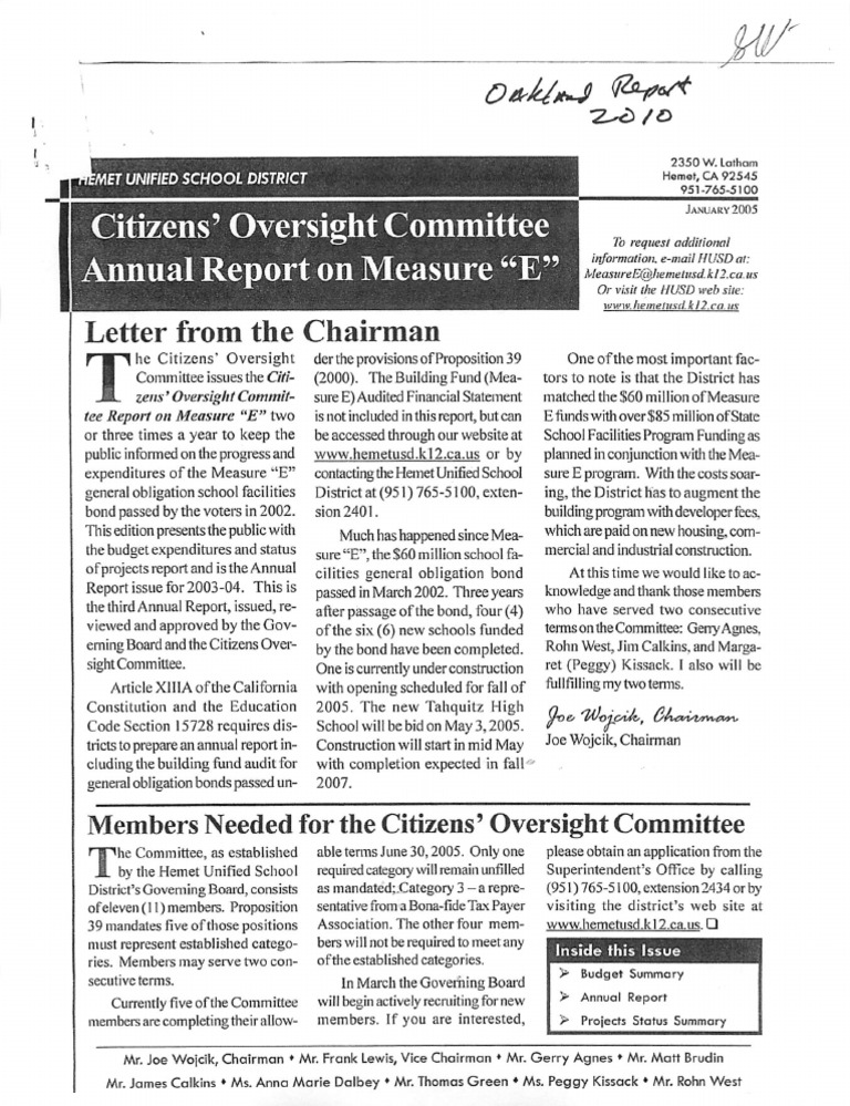 Measure E Annual Report 2005 | PDF | Politics Of The United States ...