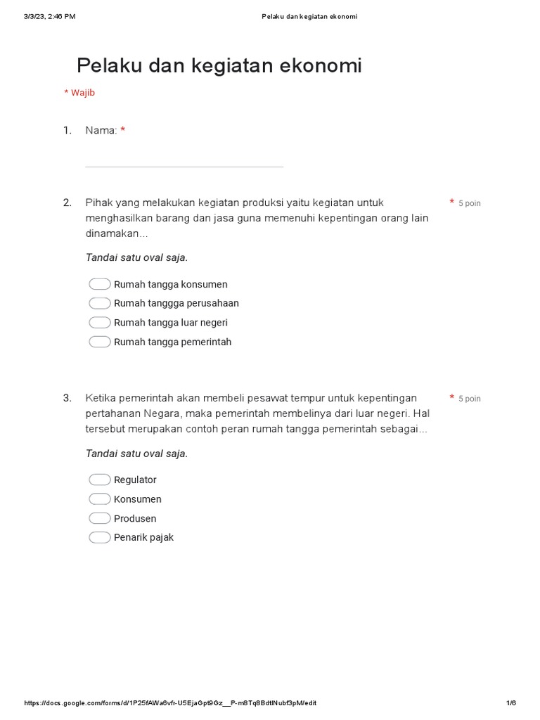 Pelaku dan kegiatan ekonomi google formulir pdf