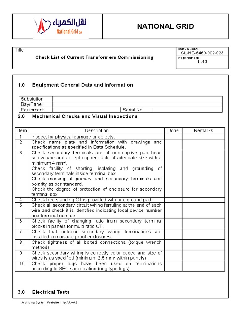 CL NG 6460 002 023 Checklist For CT Rev00 PDF Electrical Wiring