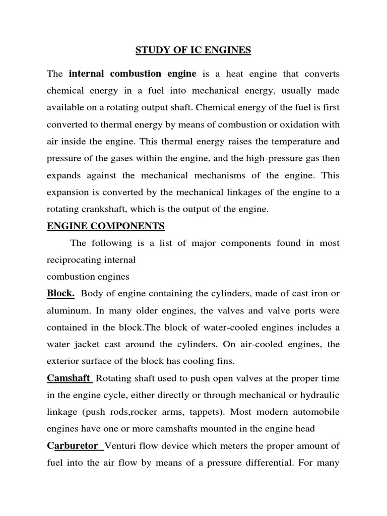 STUDY OF IC ENGINES-compressed | PDF | Internal Combustion Engine | Engines