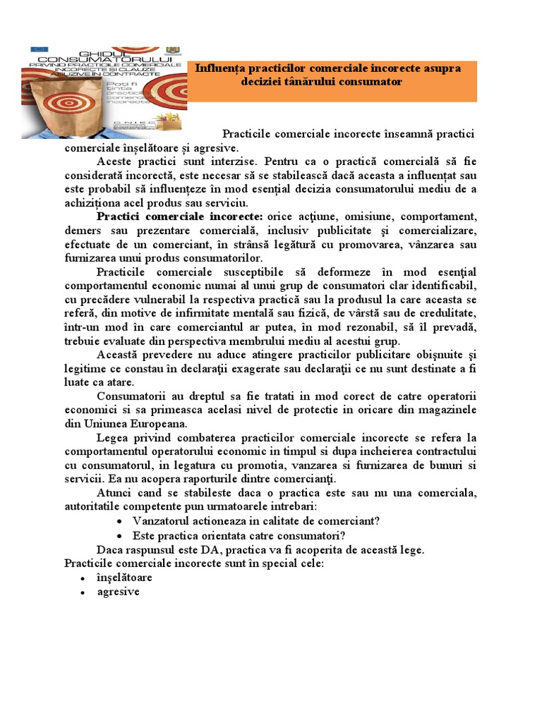 Influența Practicilor Comerciale Incorecte Asupra Deciziei Tânărului ...