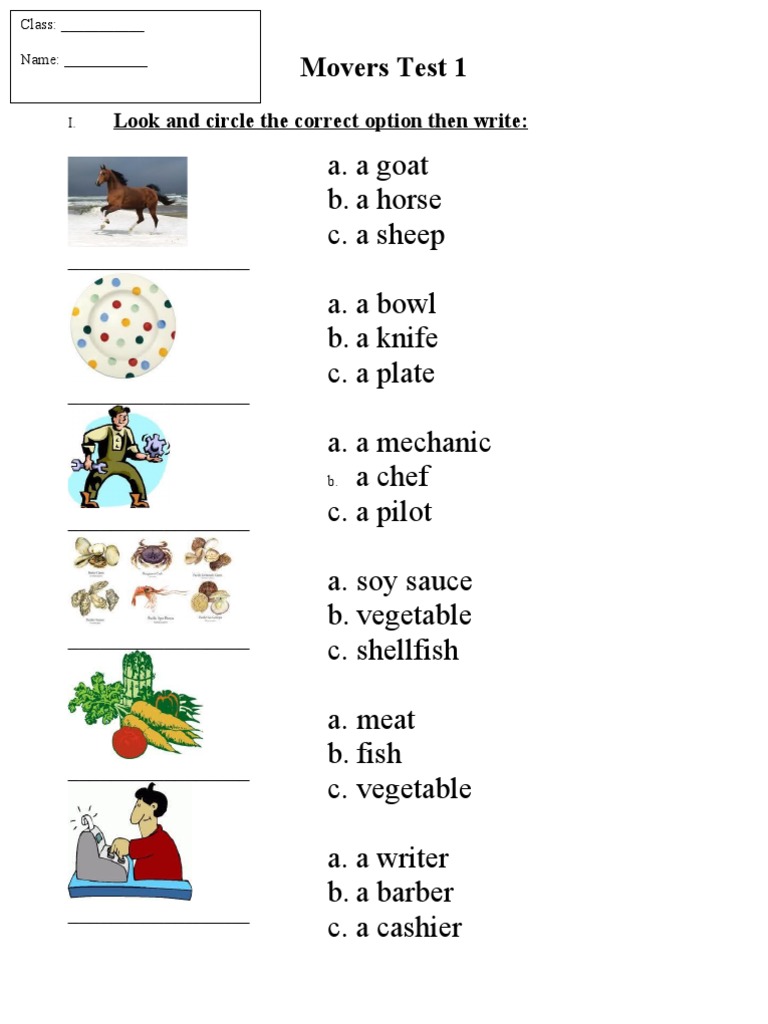 Movers Test 1 Practice Worksheet | PDF
