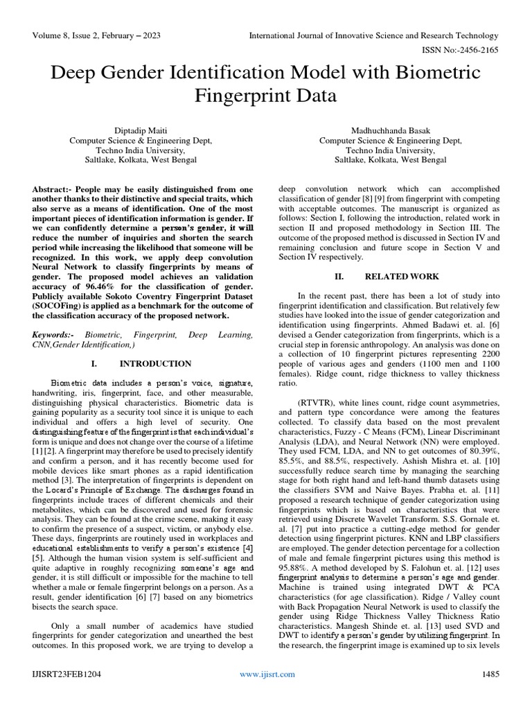 Deep Gender Identification Model With Biometric Fingerprint Data | PDF ...