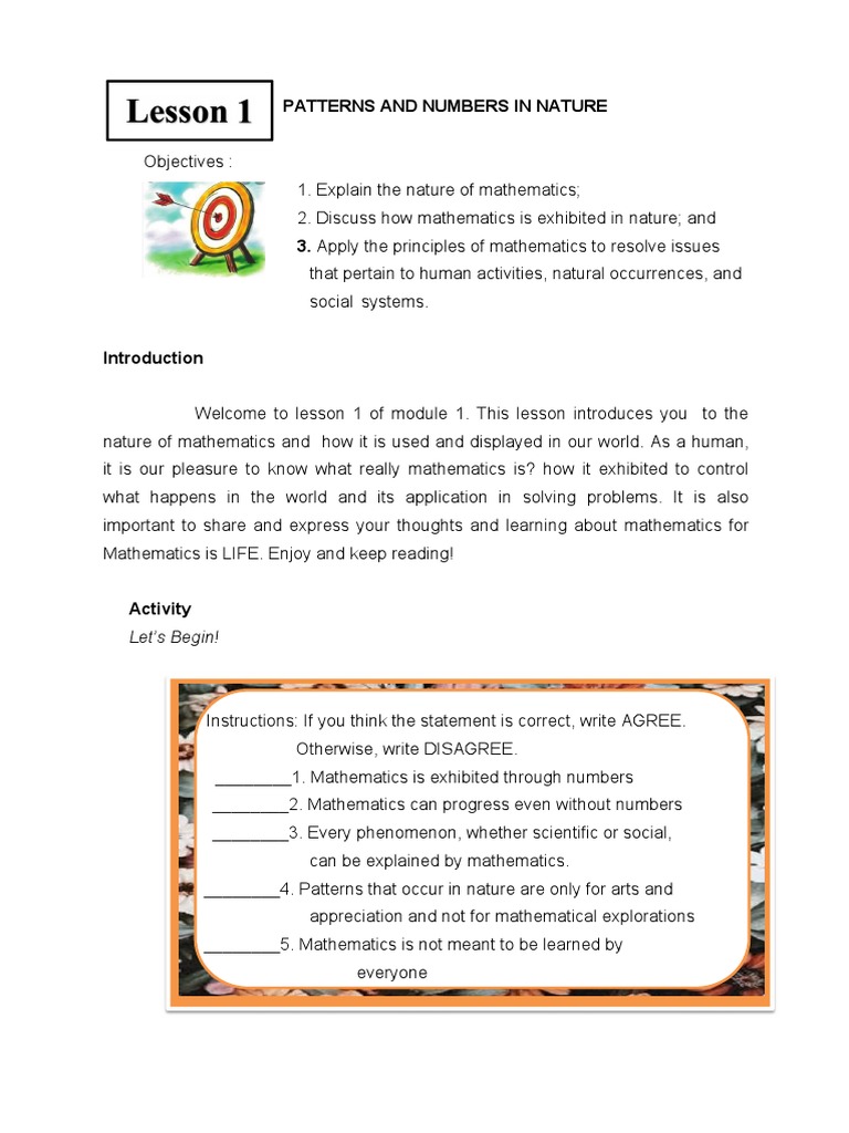Module 1 (Math 15) - Lesson 1 | PDF | Mathematics | Pattern