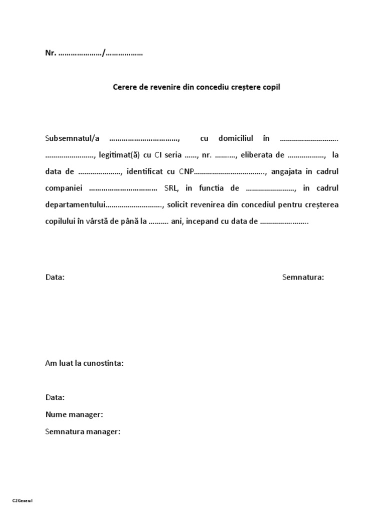 Cerere Reintoarcere Concediu | PDF