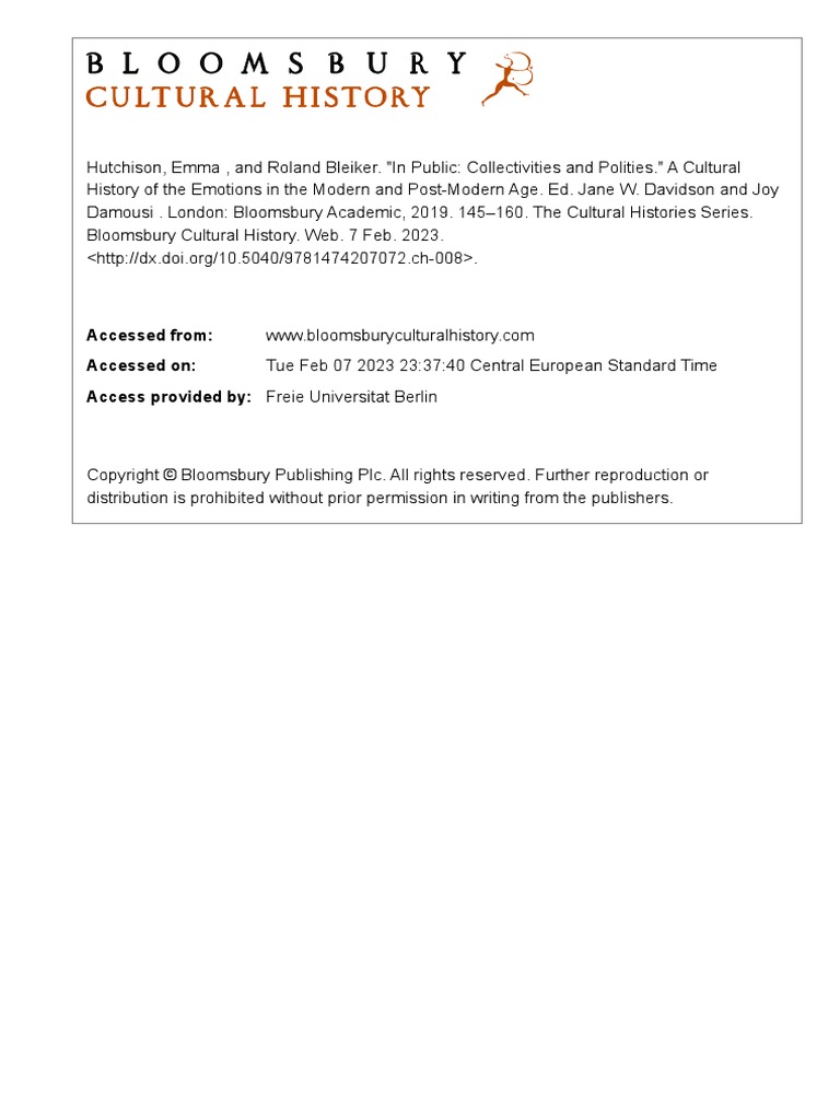 Bloomsbury Cultural History in Public Collectivities and Polities