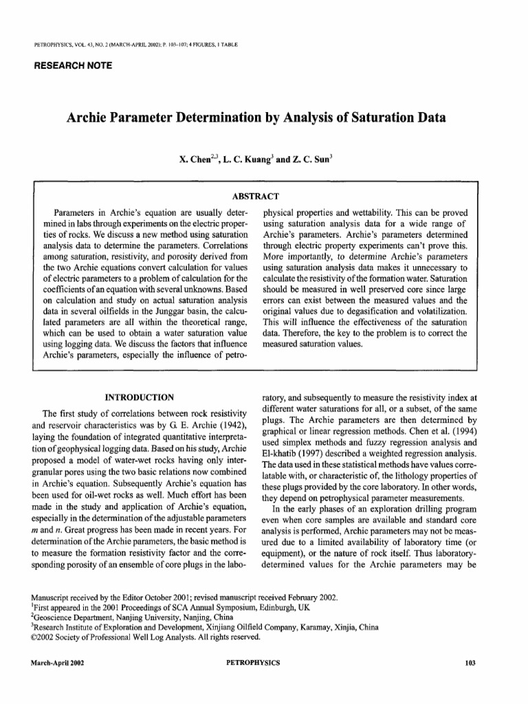 Archie Parameters for Oilfields | PDF | Physical Sciences | Applied And ...