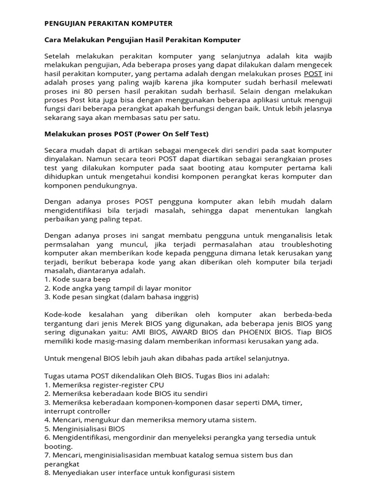 Pengujian Perakitan Komputer | PDF | Komputer