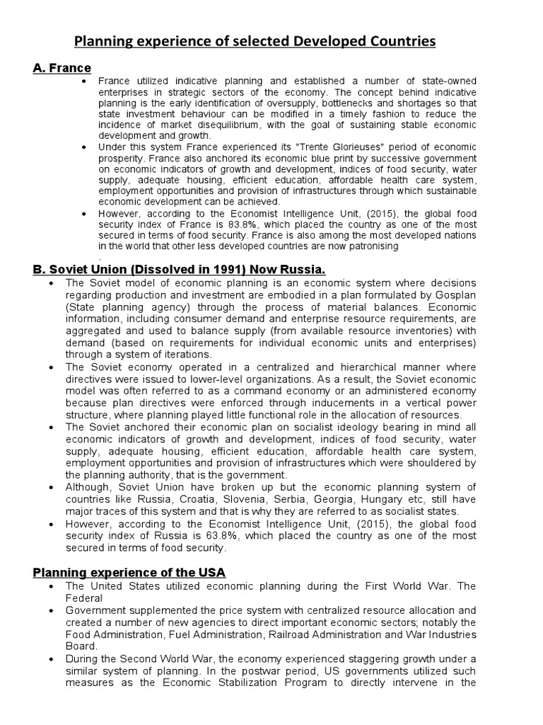 Economic Planning in Developed Countries | PDF | Economic Growth | Food ...