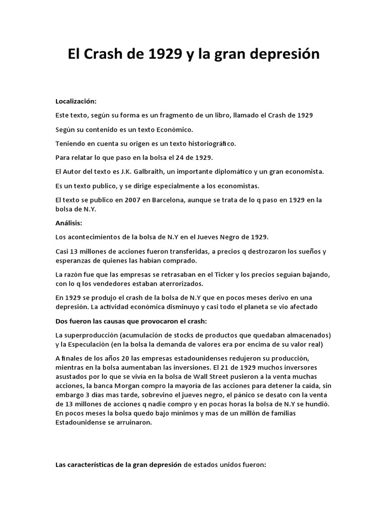 El Crash De 1929 Y La Gran Depresión Pdf Adolf Hitler Accidente