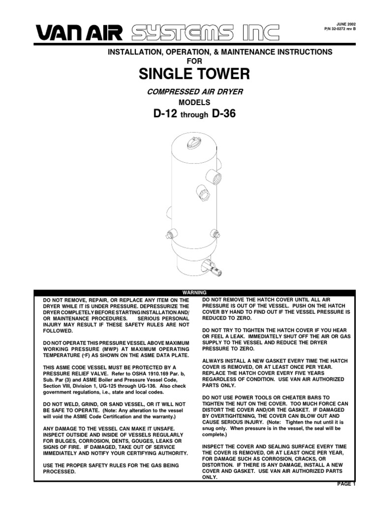 Vanair Dryer D-12 | Download Free PDF | Valve | Clothes Dryer