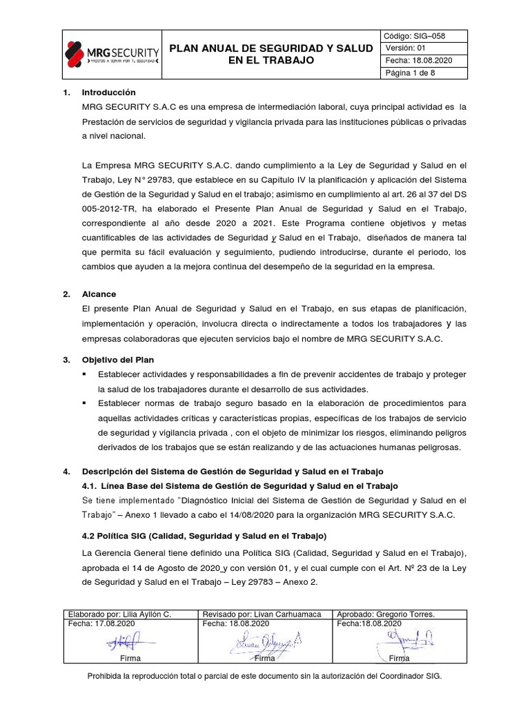 Plan Anual de Seguridad y Salud 2020-2021 | PDF | Seguridad y salud ...