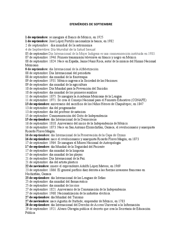 Efemérides De Septiembre Pdf México