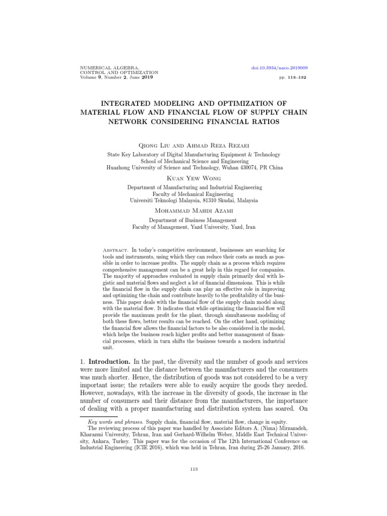 Numerical Algebra Control And Optimization