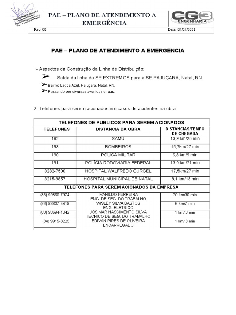 03 - Pae. Plano de Atendimento À Emergência | PDF | Primeiros socorros ...