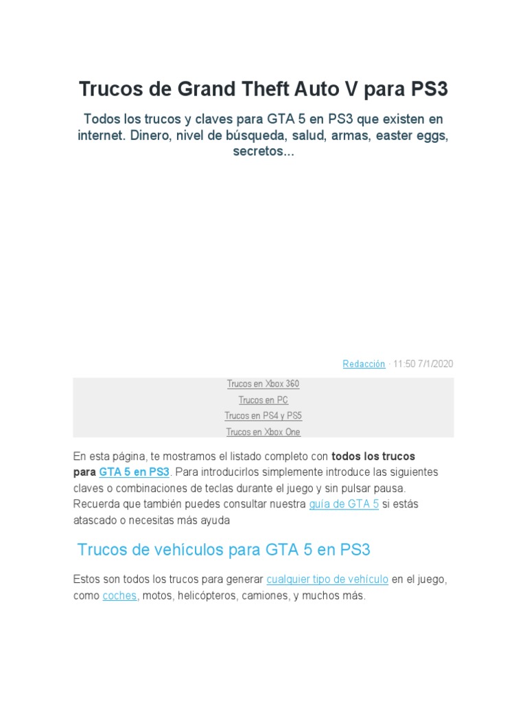 Todos los trucos de GTA V para PS4 y PS5, claves y secretos