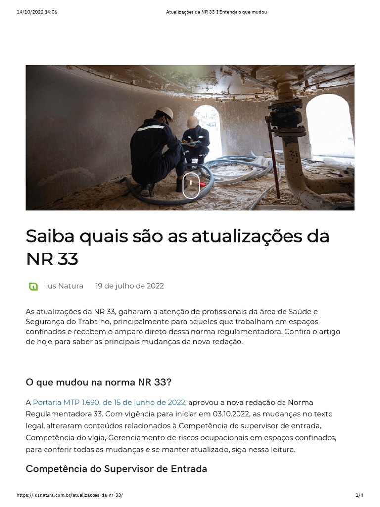 Atualizações Da NR 33 I Entenda o Que Mudou PDF | PDF | Computadores