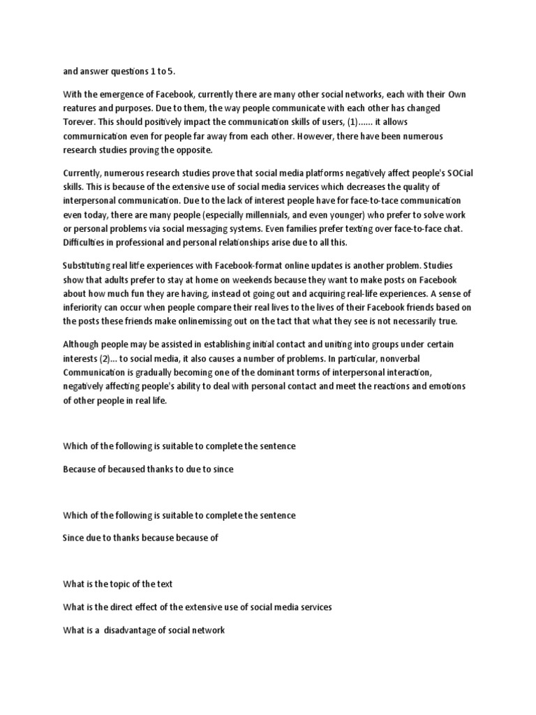 Soal Explanation Cause Effect | PDF | Communication | Social Media