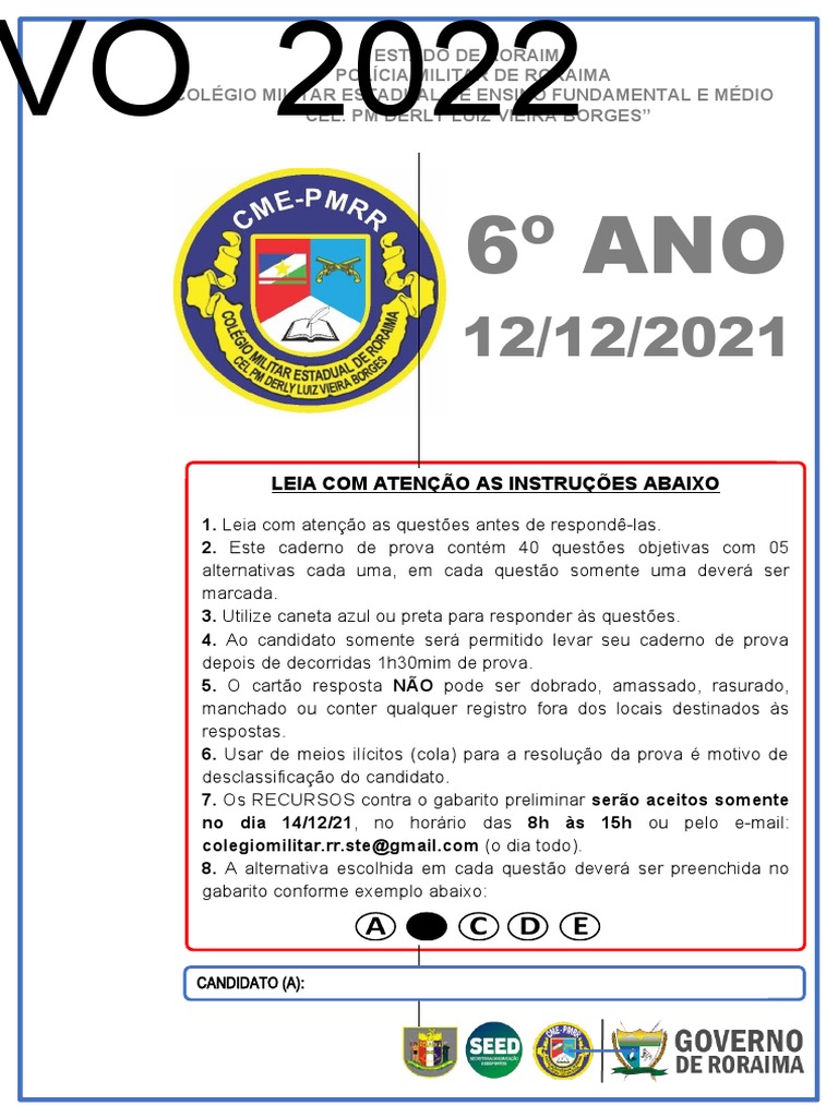 Prova do Colégio Militar - 6º Ano 2022 | PDF | Imigração | Racismo