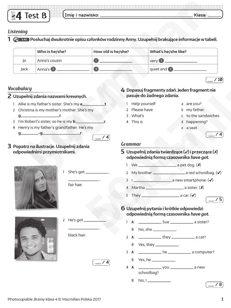 Alek Obcy - Brainy kl4 Unit Test 4 B | PDF