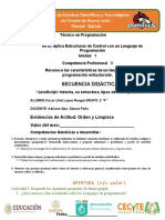 Secuencia Didáctica 1: Evidencias de Actitud: Orden y Limpieza Valor Del Mes