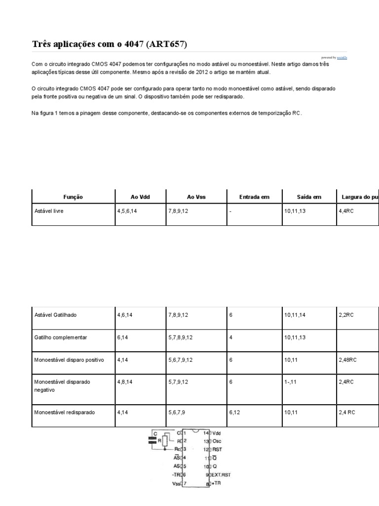 Três Aplicações Com o 4047 | PDF | Rede elétrica | CMOS