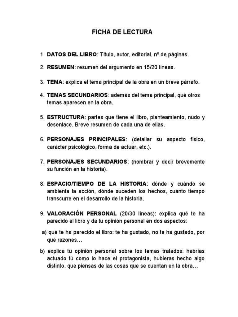 Guía Completa para Ficha de Lectura | PDF