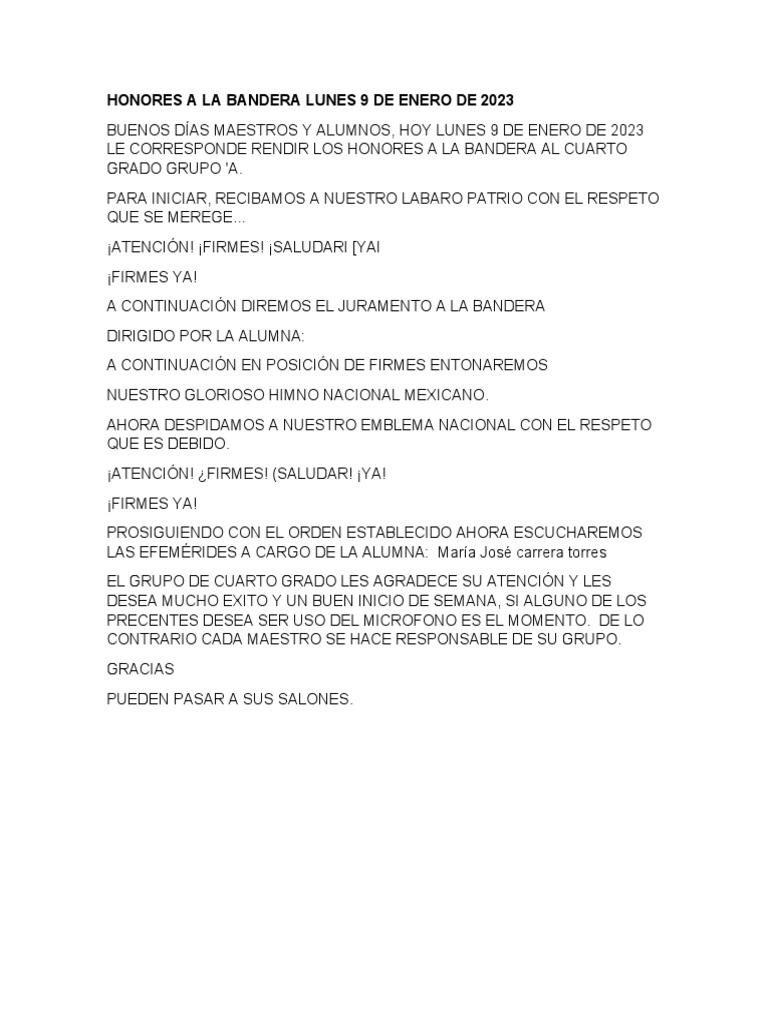 Honores a la Bandera - 9 de enero 2023 | PDF | Deportes y actividades ...