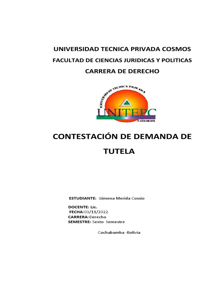 Contestación de Demanda de Tutela en Bolivia | PDF | Divorcio ...