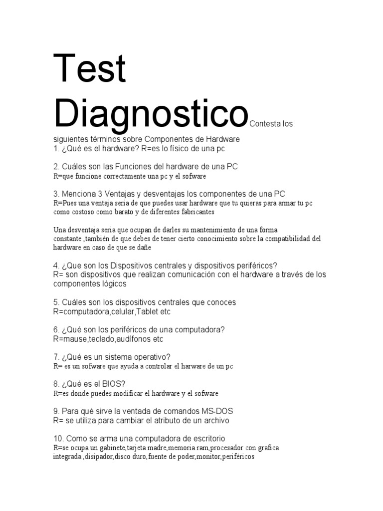 Test Diagnostico | PDF | Hardware de la computadora | Periférico