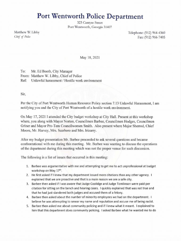 Libby hostile work environment complaint pdf
