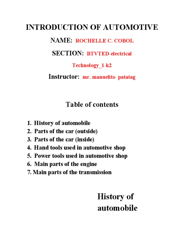 INTRODUCTION OF AUTOMOTIVE Final 1 PDF Car Drill