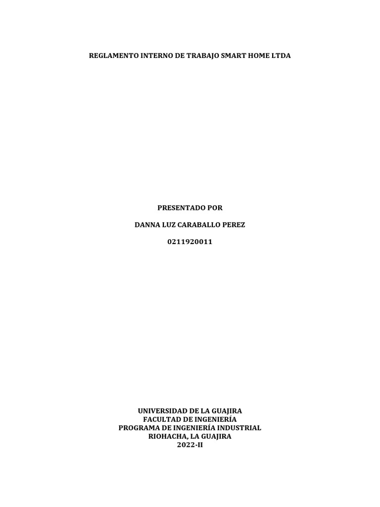 Reglamento Interno de Trabajo Smart Home Ltda | PDF
