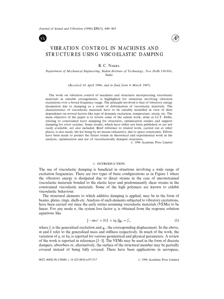 Vibrations Journal PDF Viscoelasticity Elasticity (Physics)