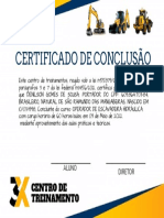 Certificado de conclusão de curso de operador de escavadeira hidráulica