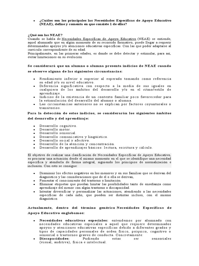 Necesidades Específicas de Apoyo Educativo | PDF | Aprendizaje ...