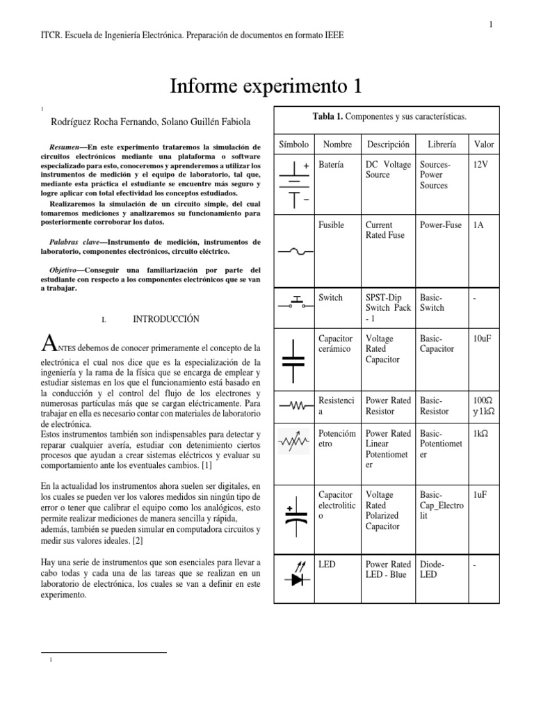 Informe IEEE Electrónica | PDF | Corriente eléctrica | Electricidad