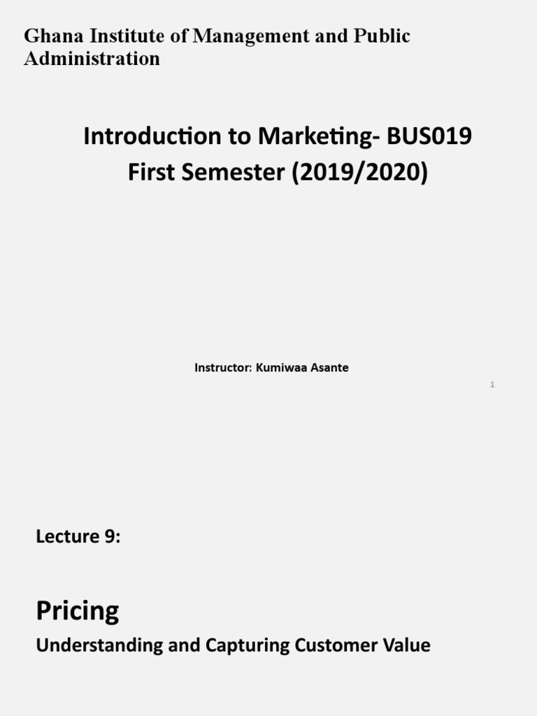 Lecture 9 - Pricing - Understanding and Capturing Customer Value | PDF ...