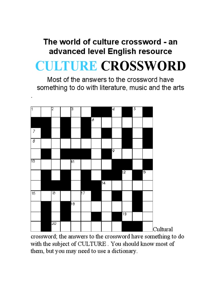 The World of Culture Crossword PDF