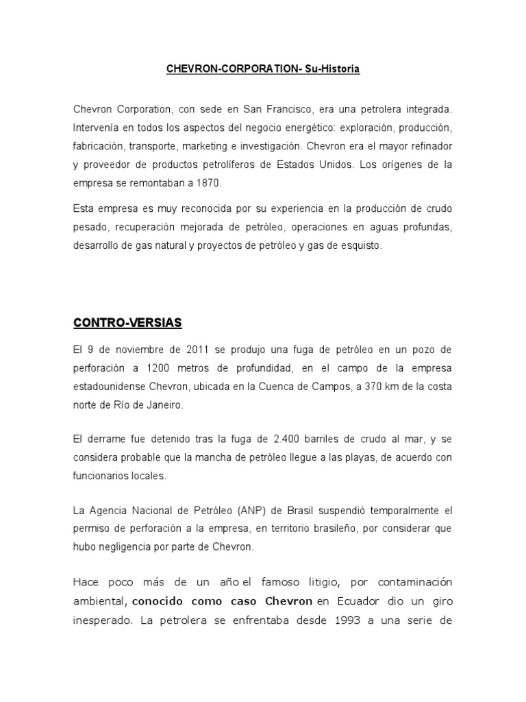 Historia y Controversias de Chevron | PDF | Petróleo | Venezuela