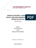 Modelo de Baumol y Modelo de Miller y Orr para Obtener El Saldo Óptimo de Efectivo