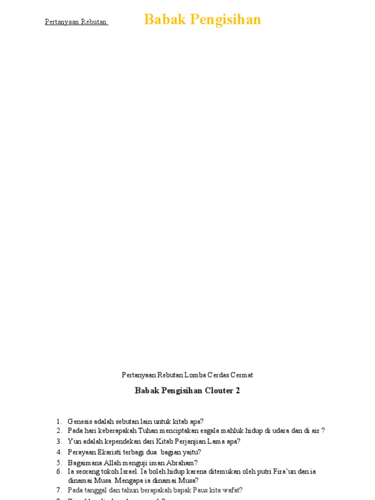 Pertanyaan Rebutan Cerdas Cermat Gereja | PDF | Agama & Spiritualitas