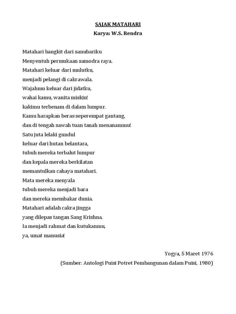 Sajak Matahari oleh W.S. Rendra | PDF