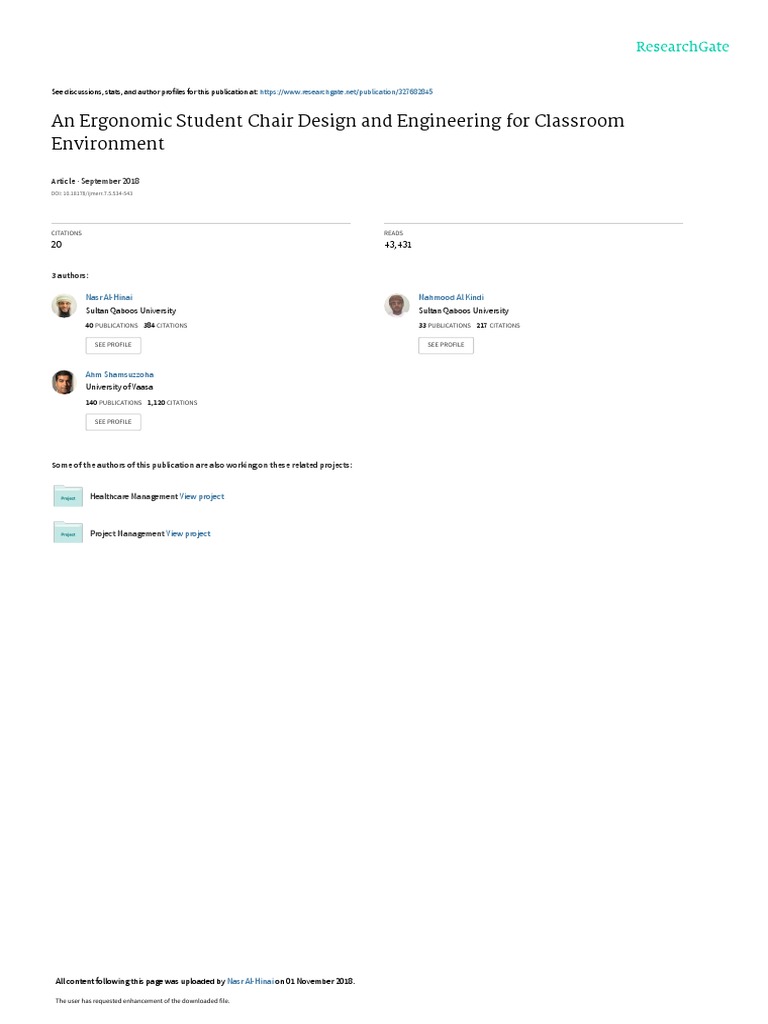 An Ergonomic Student Chair Design and Engineering For Classroom